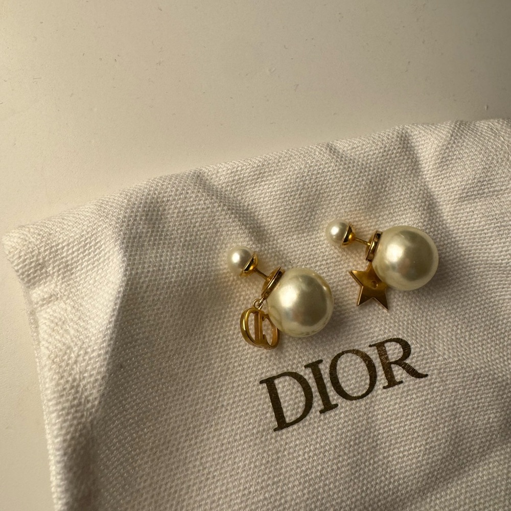 Dior Pearl and Gold Star Earrings